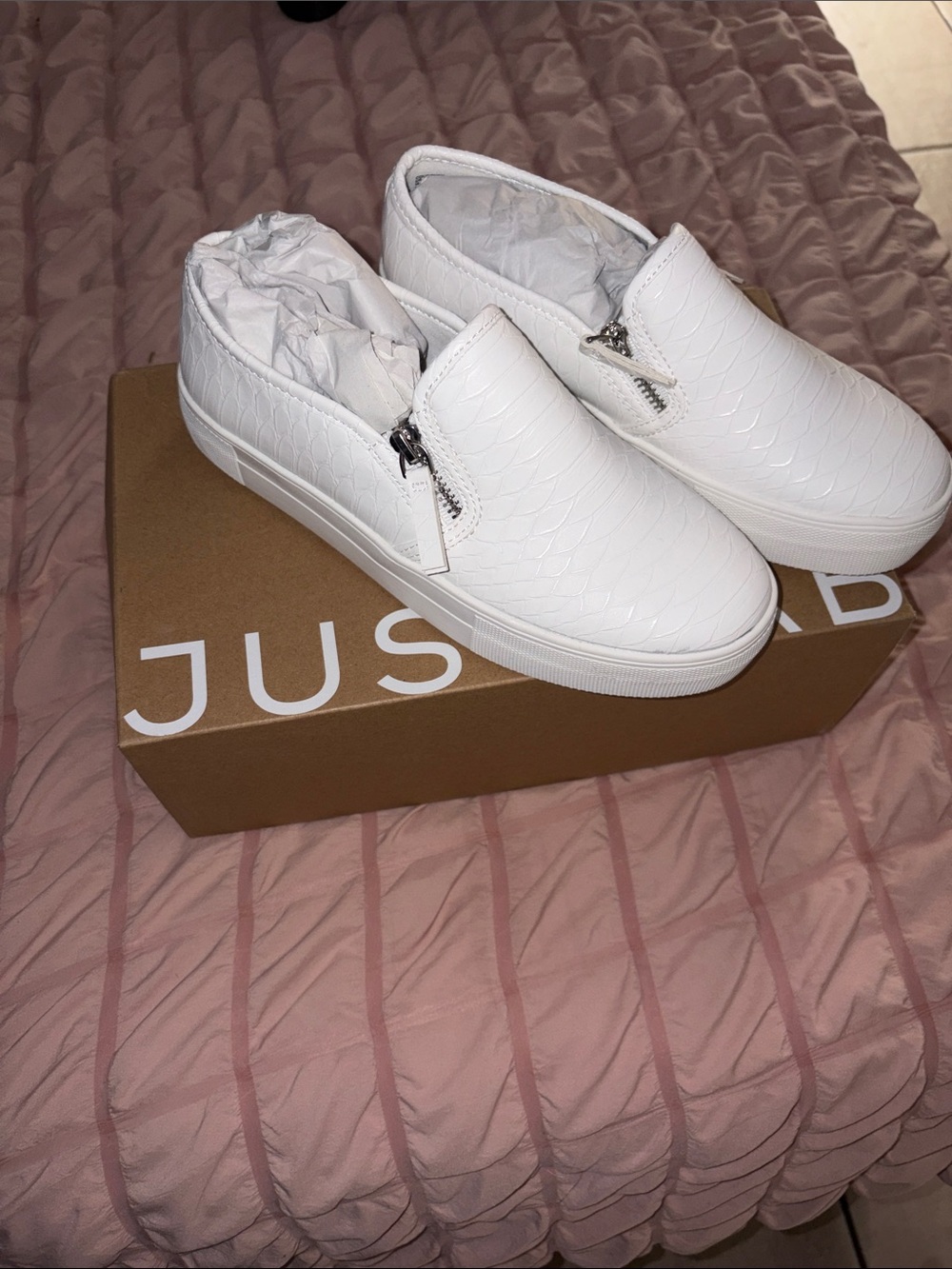 JustFab White Women's Slip-On Zip Platform Sneakers